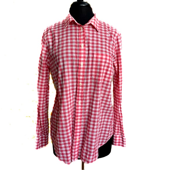 J. Crew Tops - J. Crew Pink Gingham Shirt Size Large Button Down Blouse Barbie